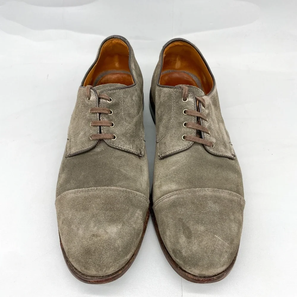 Allen Edmonds Barrett Mens 11 D Dark Taupe Suede Cap Toe Derby Shoes Oxford